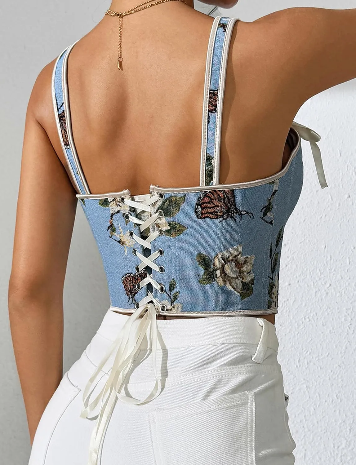 GainKee Corset Tops for Women Renaissance Costume Lace Up Overbust Bustier Boned Bodice Shapewear Camisole Crop Top