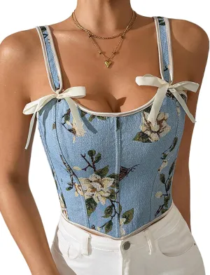 GainKee Corset Tops for Women Renaissance Costume Lace Up Overbust Bustier Boned Bodice Shapewear Camisole Crop Top