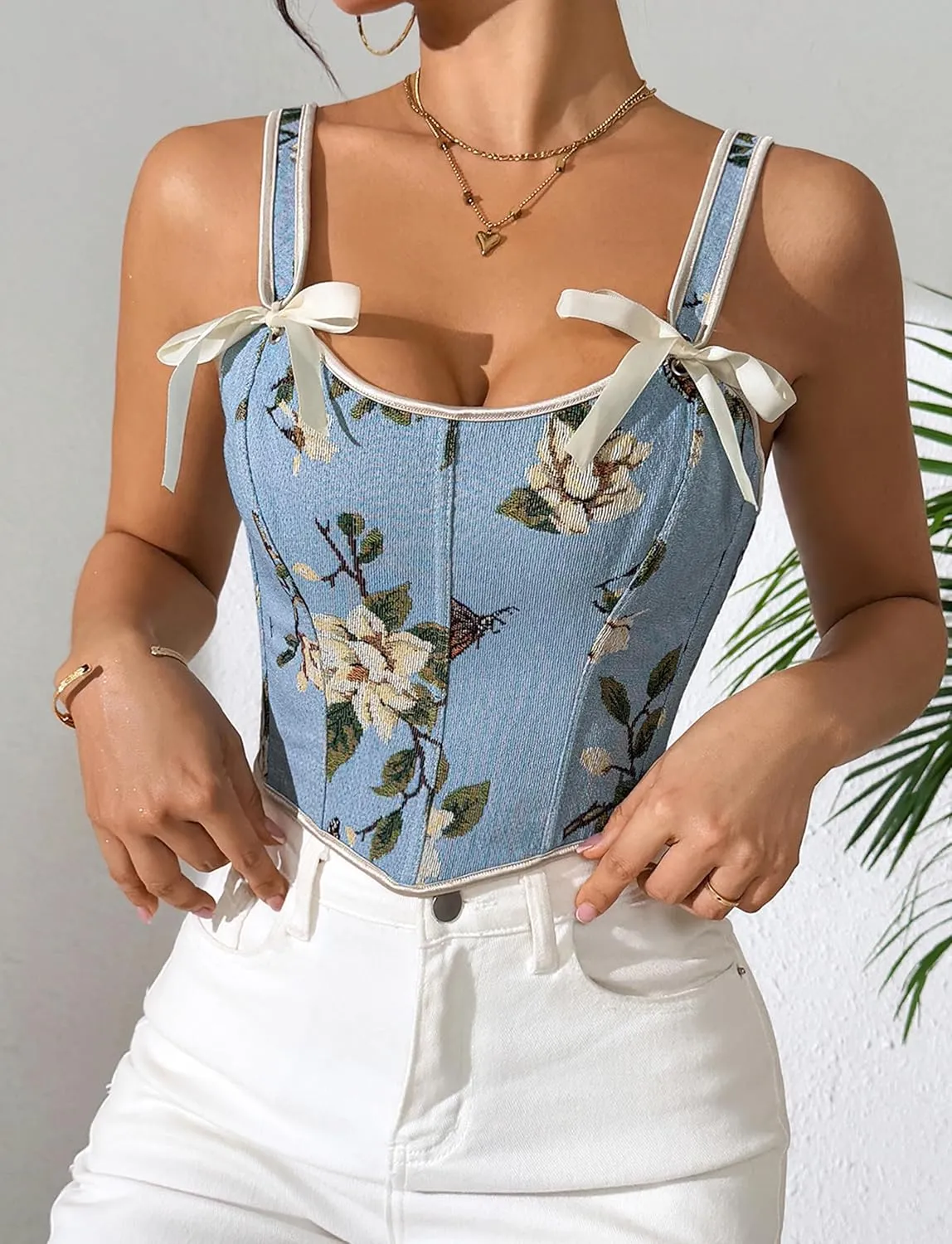 GainKee Corset Tops for Women Renaissance Costume Lace Up Overbust Bustier Boned Bodice Shapewear Camisole Crop Top