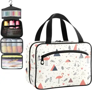 Geometric Flamingo Abstract Travel Toiletry Bag, Hanging Toiletry Bag Portable with Zipper, Sewing Storage with 4 Compartment and Hook for women/men Travel/Daily Use