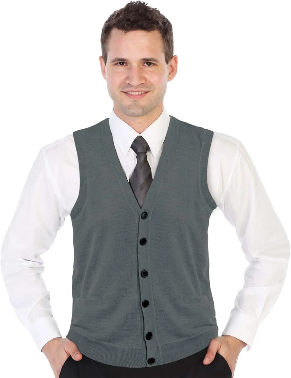 Gioberti Mens V-Neck Button Down Knitted Cardigan Vest