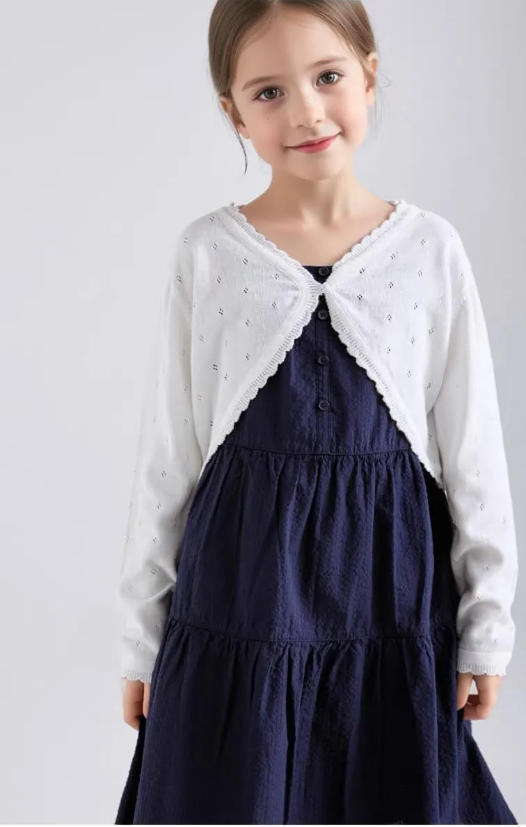 Girls Cardigan Sweater Toddler Bolero Shrug Baby Kids Long Sleeve Dress Up Button Closure Cropped Jacket Tops