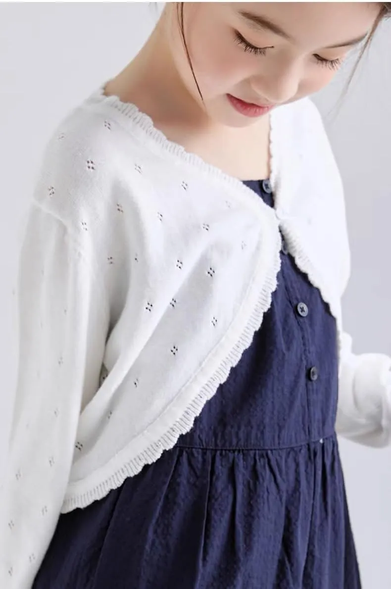 Girls Cardigan Sweater Toddler Bolero Shrug Baby Kids Long Sleeve Dress Up Button Closure Cropped Jacket Tops