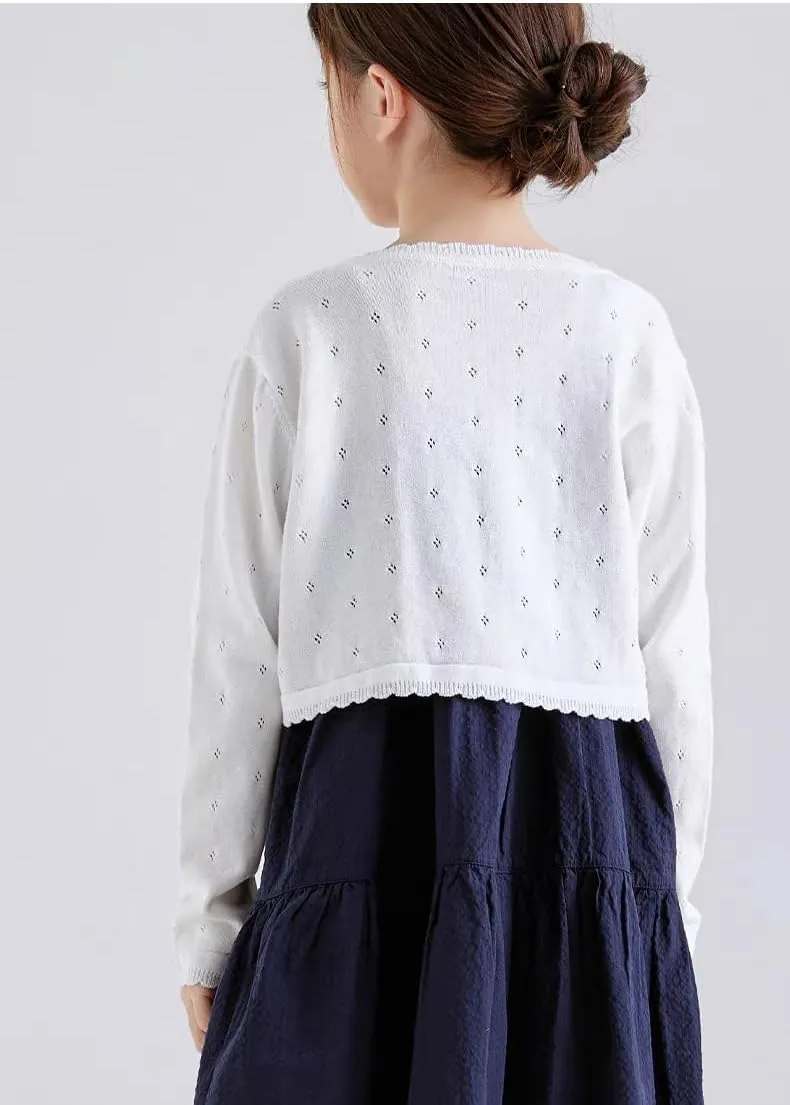 Girls Cardigan Sweater Toddler Bolero Shrug Baby Kids Long Sleeve Dress Up Button Closure Cropped Jacket Tops