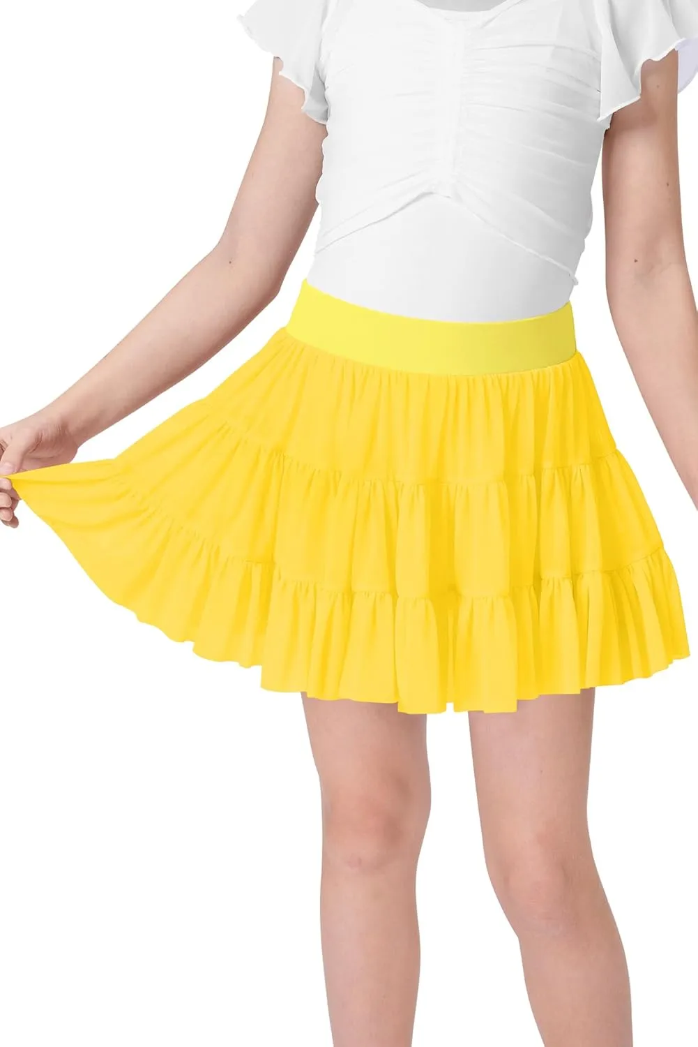Girls Summer Pleated Ruffle Tennis Skirt with Shorts Flowy Running Casual Athletic Skort with Pockets 5-14 Years