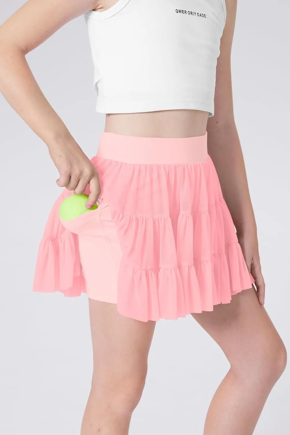 Girls Summer Pleated Ruffle Tennis Skirt with Shorts Flowy Running Casual Athletic Skort with Pockets 5-14 Years