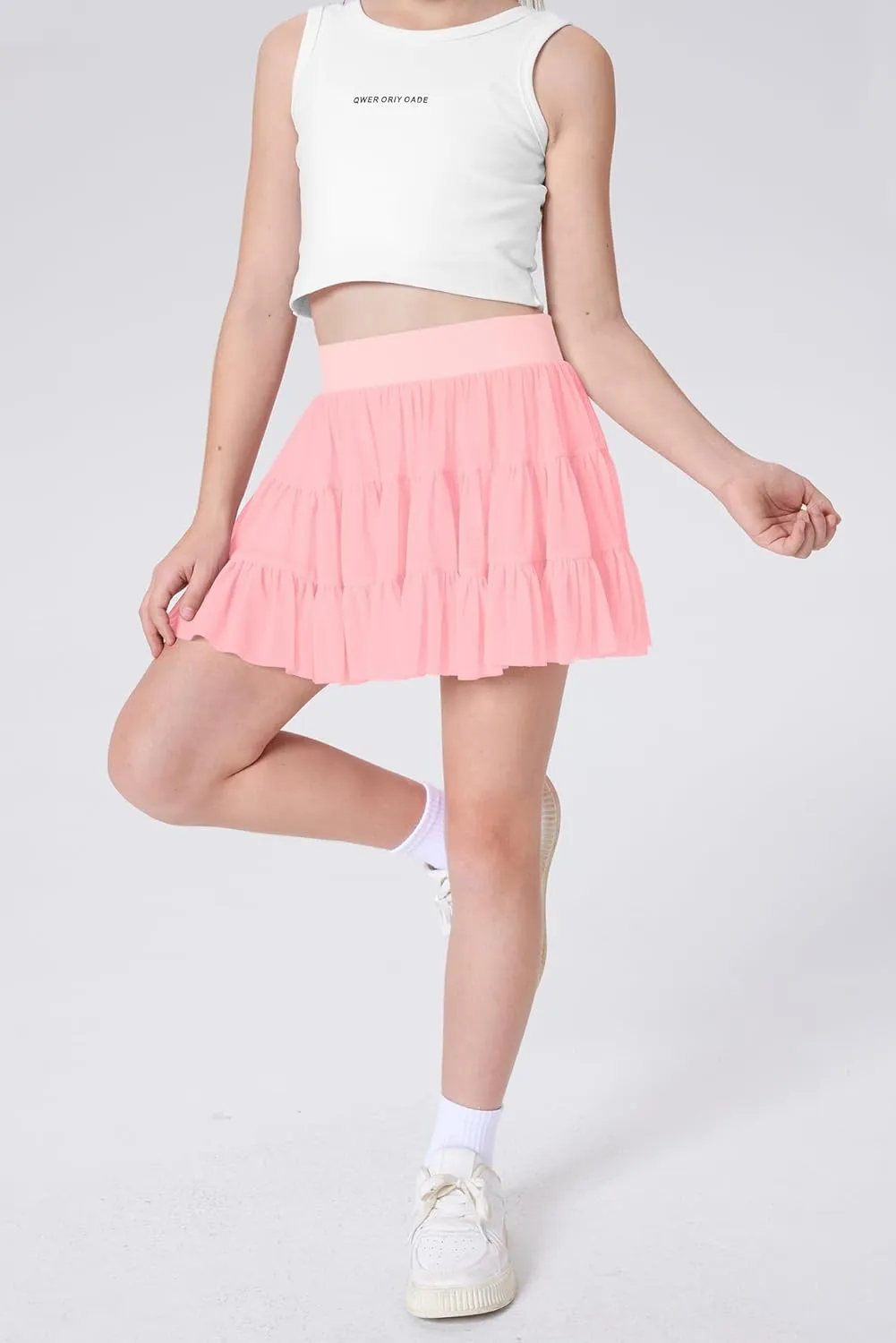 Girls Summer Pleated Ruffle Tennis Skirt with Shorts Flowy Running Casual Athletic Skort with Pockets 5-14 Years
