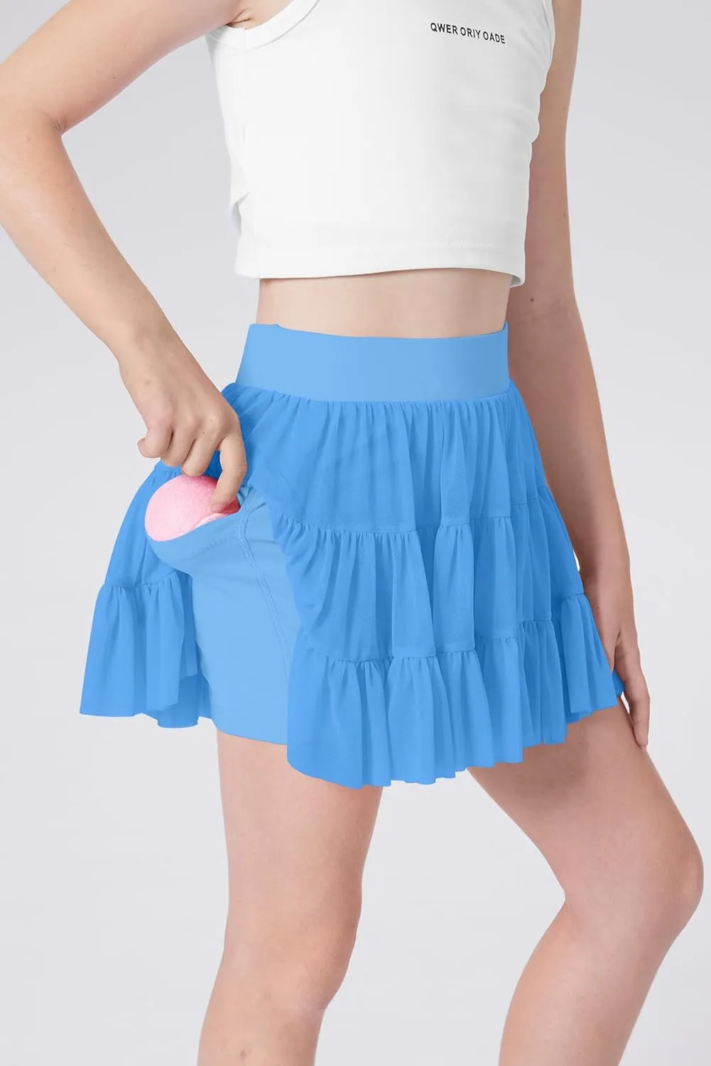 Girls Summer Pleated Ruffle Tennis Skirt with Shorts Flowy Running Casual Athletic Skort with Pockets 5-14 Years
