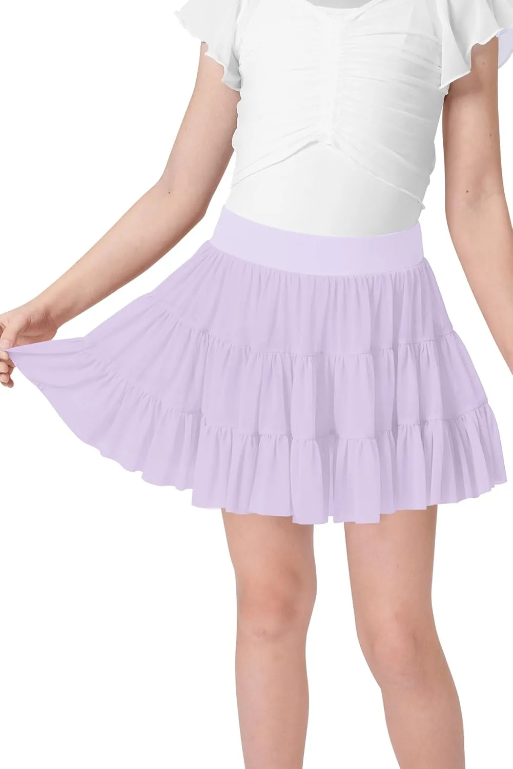 Girls Summer Pleated Ruffle Tennis Skirt with Shorts Flowy Running Casual Athletic Skort with Pockets 5-14 Years