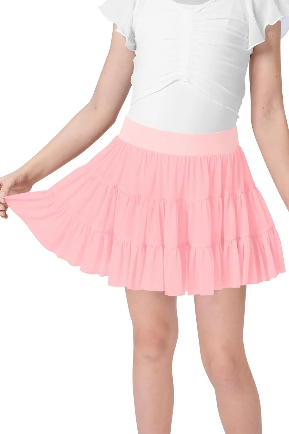 Girls Summer Pleated Ruffle Tennis Skirt with Shorts Flowy Running Casual Athletic Skort with Pockets 5-14 Years