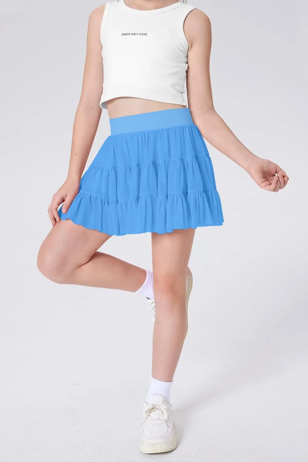 Girls Summer Pleated Ruffle Tennis Skirt with Shorts Flowy Running Casual Athletic Skort with Pockets 5-14 Years