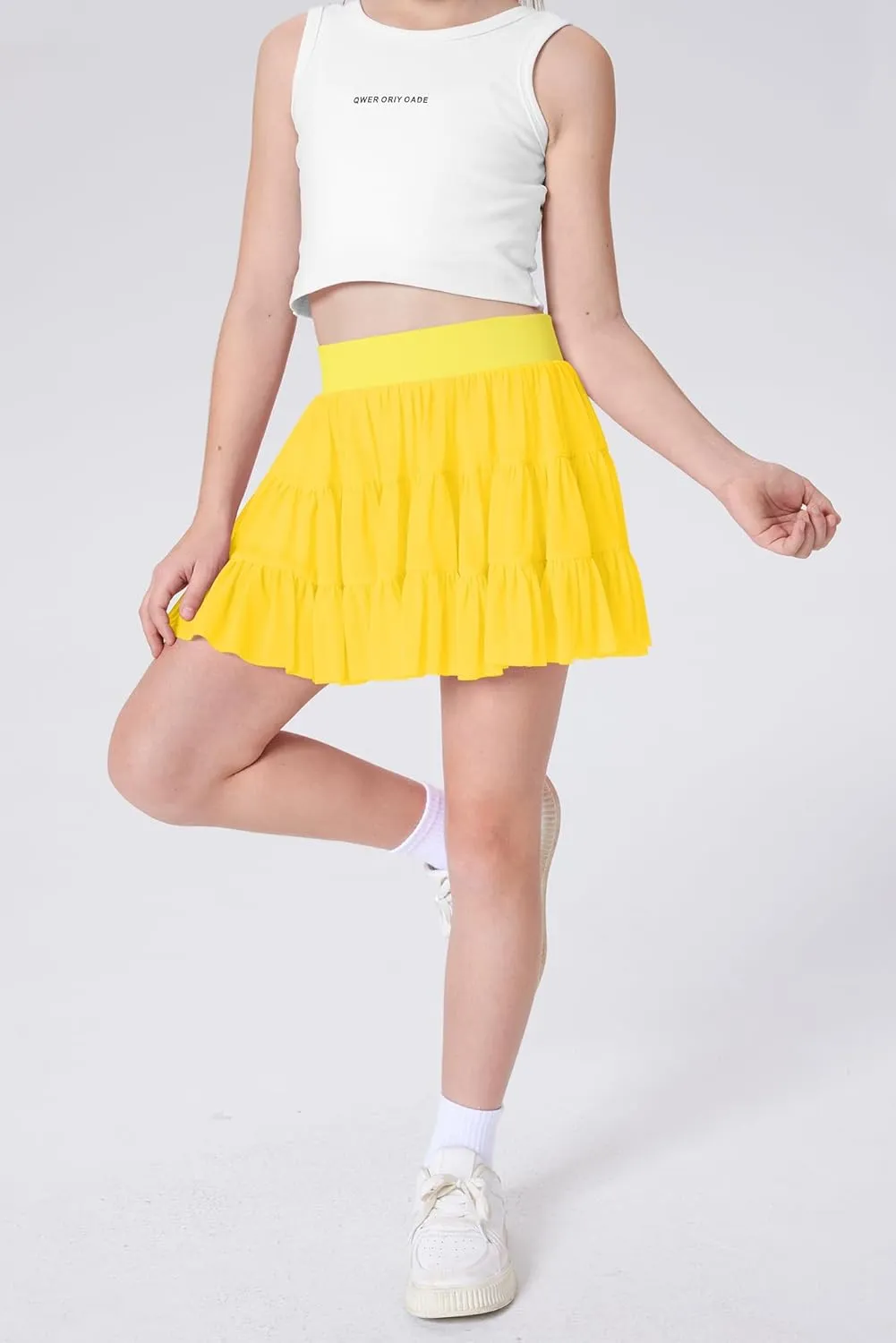 Girls Summer Pleated Ruffle Tennis Skirt with Shorts Flowy Running Casual Athletic Skort with Pockets 5-14 Years