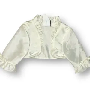 Girls Tip Top Size 4 Off-White Cropped Ruffle Cardigan