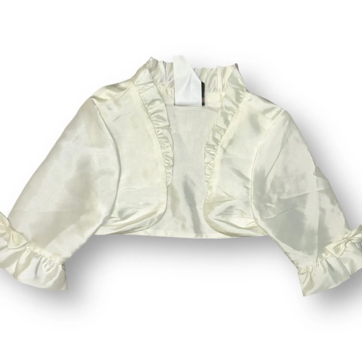 Girls Tip Top Size 4 Off-White Cropped Ruffle Cardigan