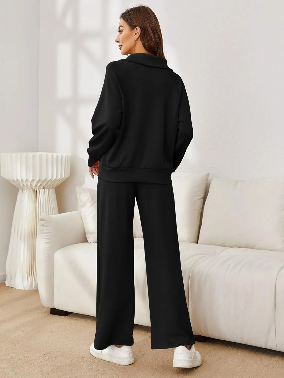 Glamaker Womens 2 Piece Outfits Sweatsuit Set Oversized Half Zip Sweatshirt Wide Leg Sweatpants Lounge Set Tracksuit