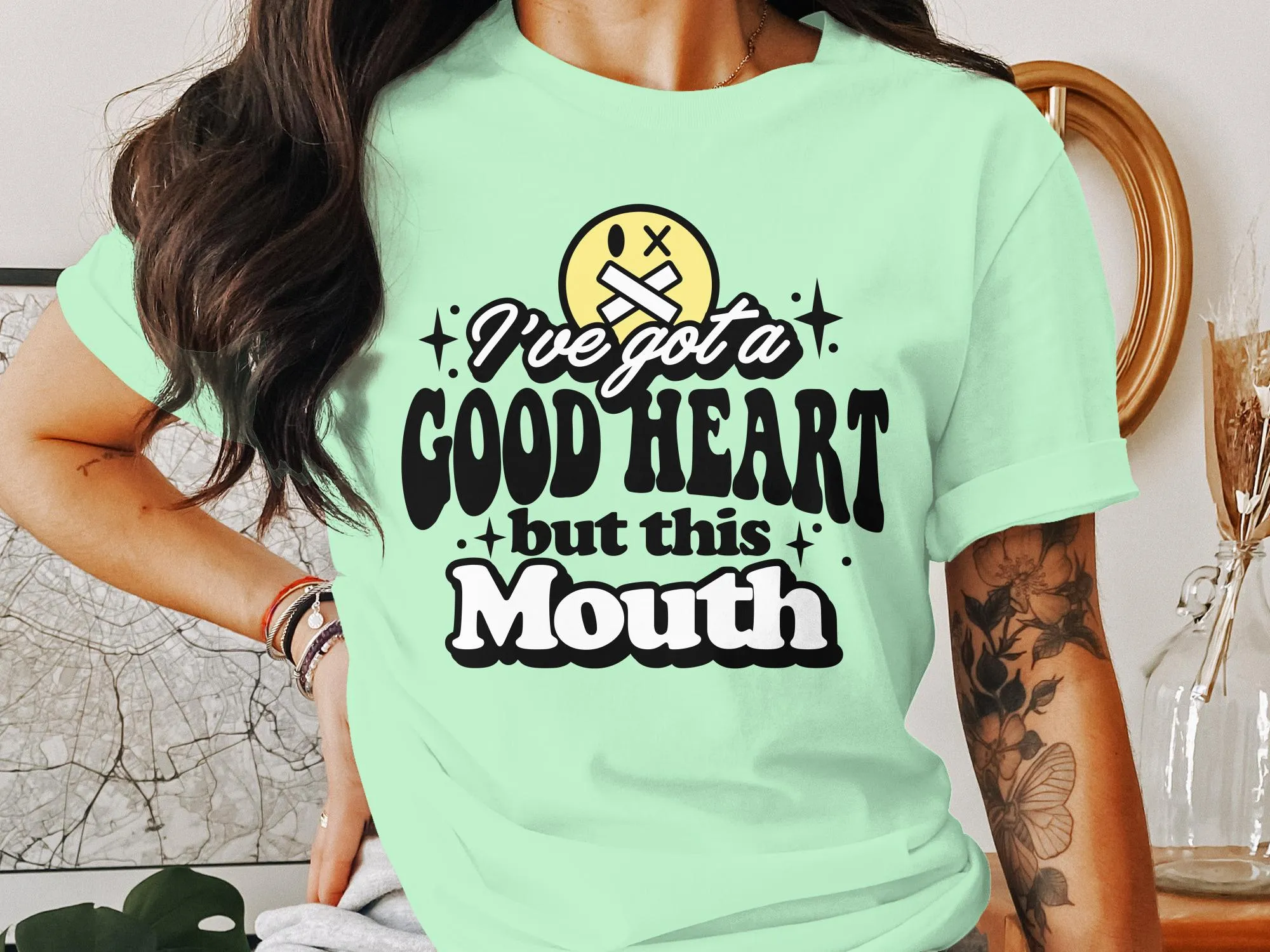 Good Heart Sassy Mouth Graphic T-Shirt, Funny Quote Tee, Casual Statement Shirt, Unisex Adult Humor Top
