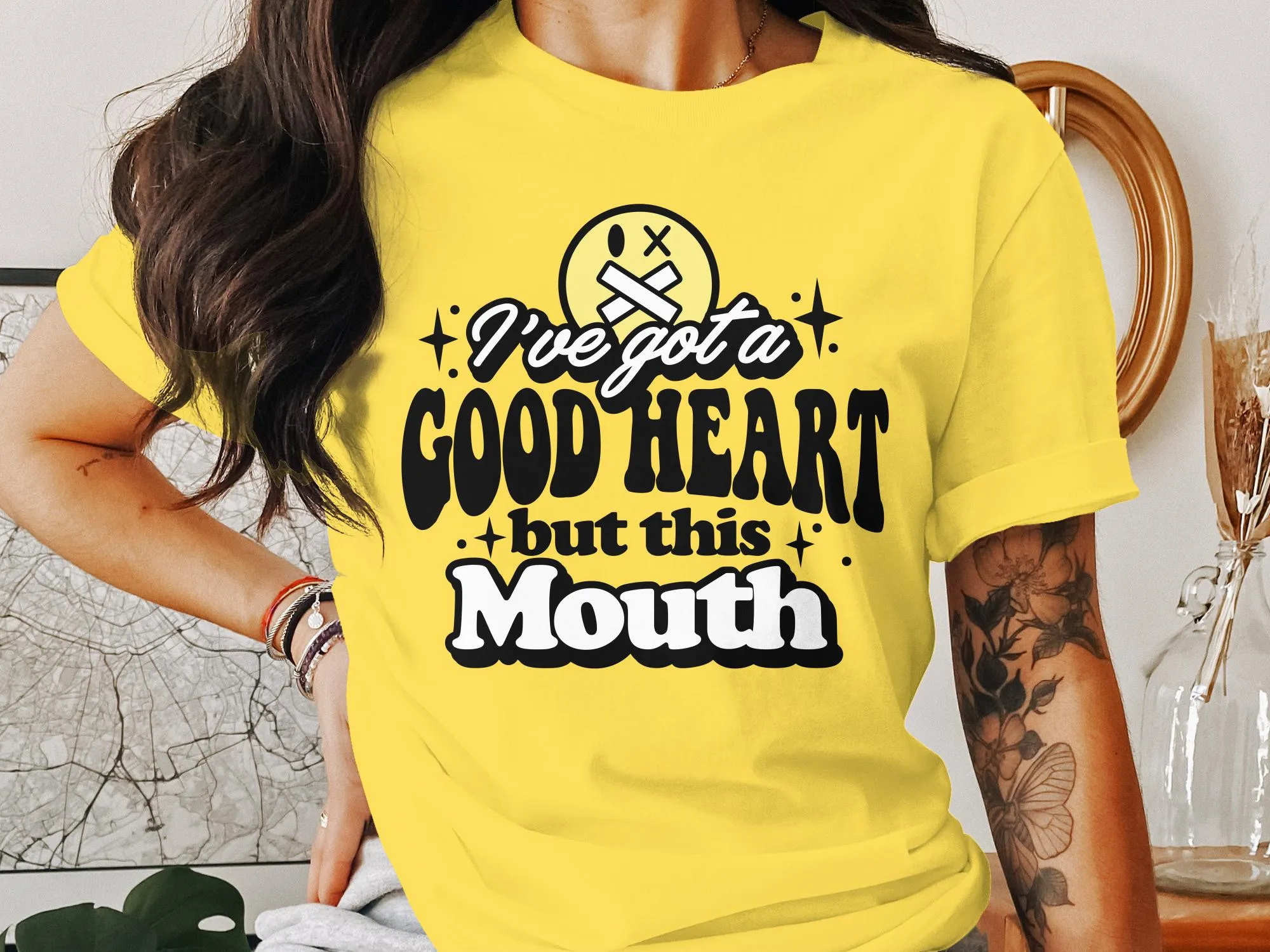 Good Heart Sassy Mouth Graphic T-Shirt, Funny Quote Tee, Casual Statement Shirt, Unisex Adult Humor Top