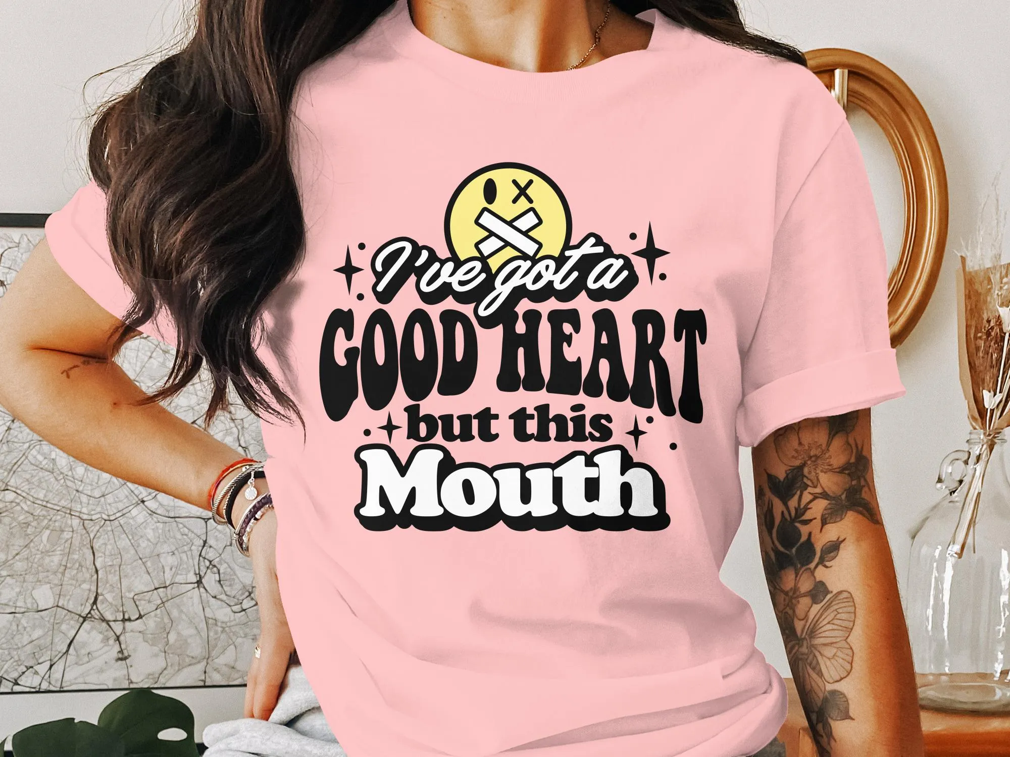 Good Heart Sassy Mouth Graphic T-Shirt, Funny Quote Tee, Casual Statement Shirt, Unisex Adult Humor Top