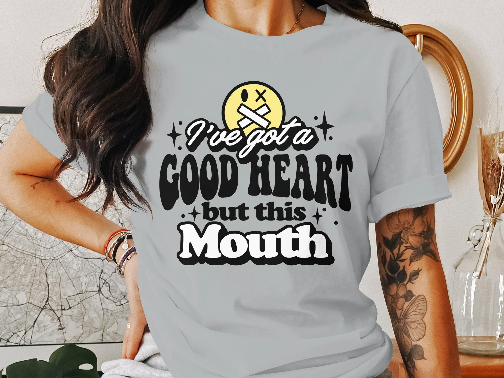 Good Heart Sassy Mouth Graphic T-Shirt, Funny Quote Tee, Casual Statement Shirt, Unisex Adult Humor Top