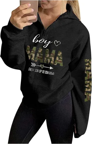 GOWONE Women's Mama Life Sweatshirt Long Sleeve 1/4 Zipper Pullover Sweater High Collar Tunic Tops Outwear Coat