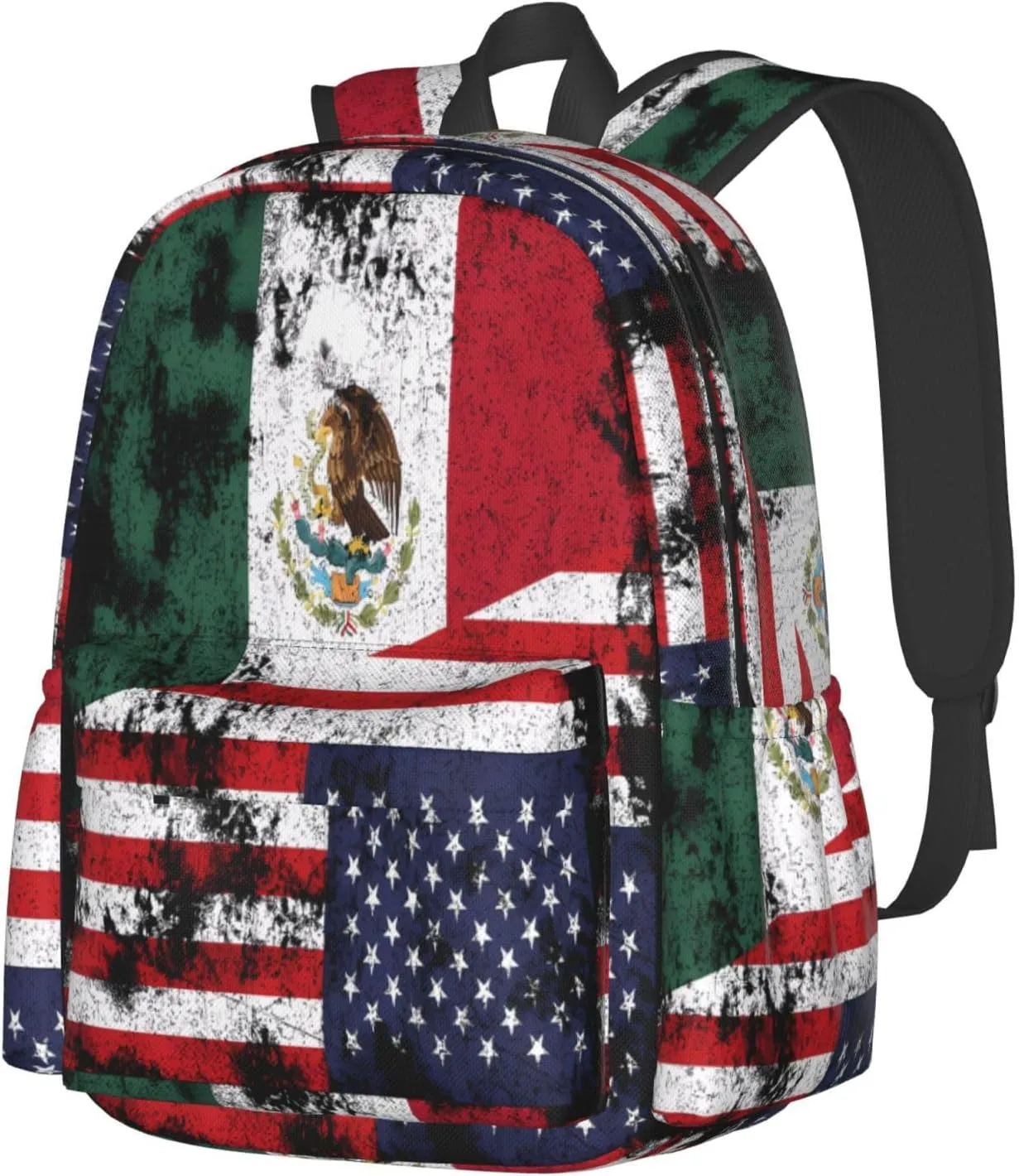 Half Mexico American Flag Laptop Commuter Backpack Shoulder Bag Casual Back Pack Daypack Bags With Side Pockets For Work Travel Daily Use