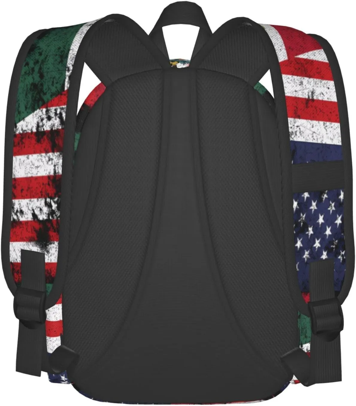Half Mexico American Flag Laptop Commuter Backpack Shoulder Bag Casual Back Pack Daypack Bags With Side Pockets For Work Travel Daily Use