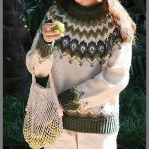 Hana | Fair Isle Knit Sweater - Women's Cozy Winter Pullover, Soft Knit, Relaxed Fit, Ribbed Cuffs, Casual Style