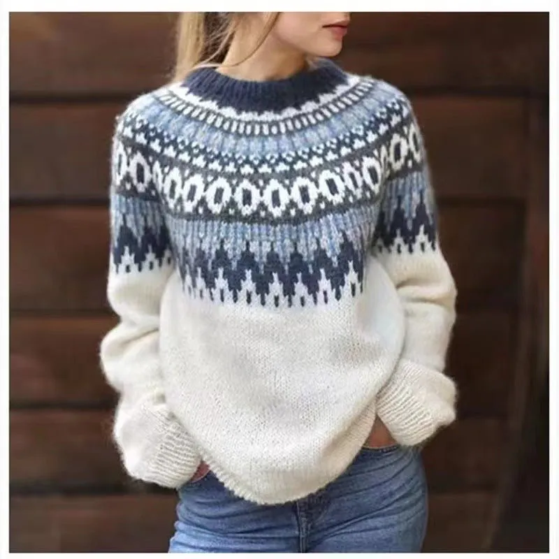 Hana | Fair Isle Knit Sweater - Women's Cozy Winter Pullover, Soft Knit, Relaxed Fit, Ribbed Cuffs, Casual Style