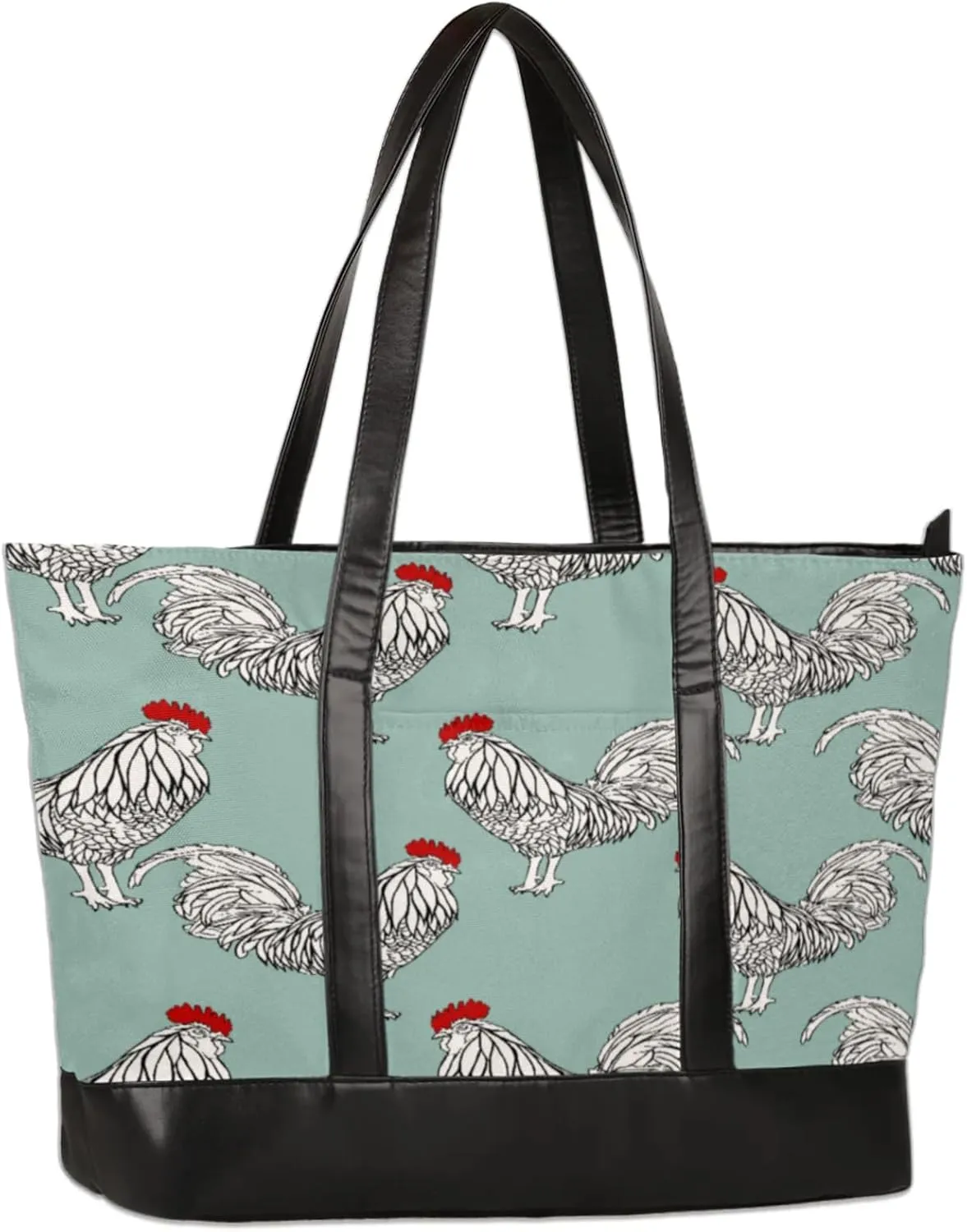 Hand Painted Roosters Laptop Tote Bag for Women Lightweight Work Purse with Multiple Compartments Fits 13-15.6 Inch Laptop Tablet Shoulder Bag for Office Travel Daily Use