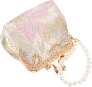 Handheld Coin Purse with Elegant Pearl Design and Accents Traditional Silk Fabric Bag for Weddings Travel and Daily Use Stylish Floral Handbag for Women