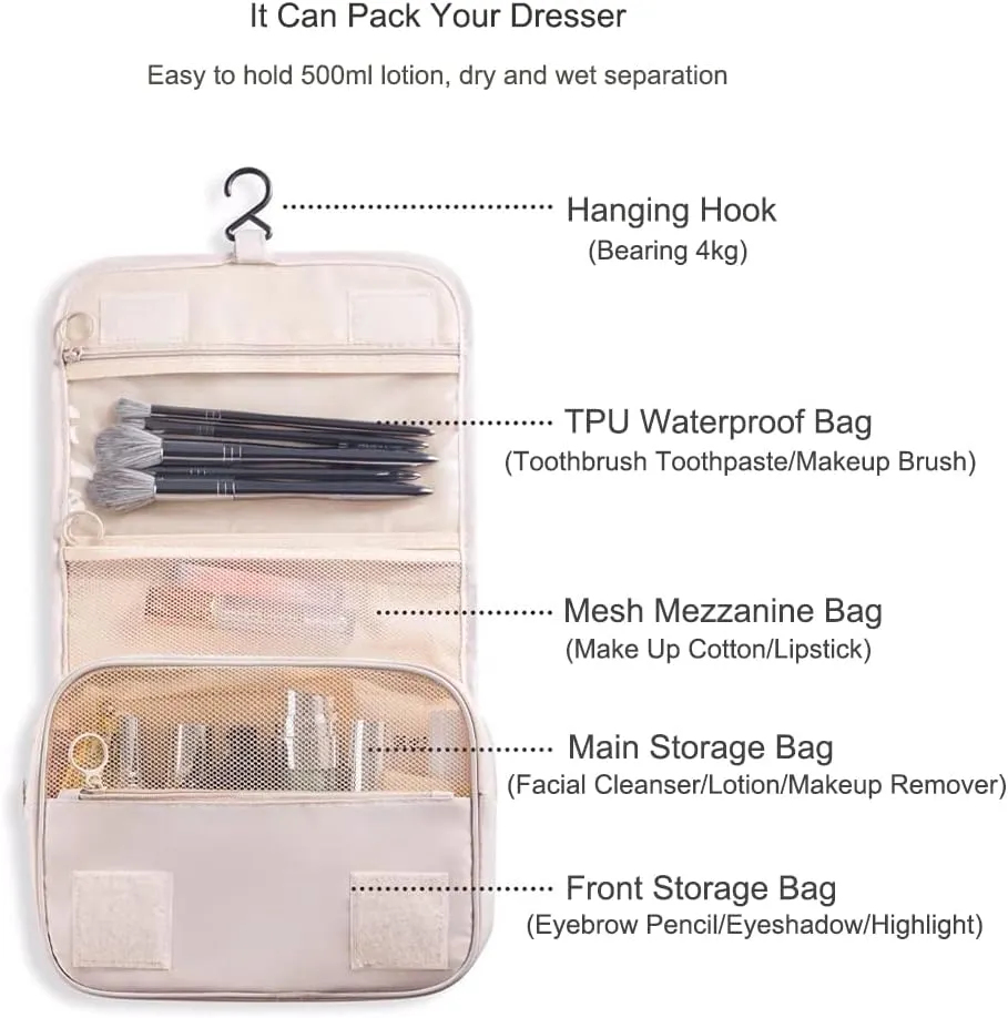 Hanging Toiletry Bag, 2 Pcs Cosmetic Travel Toiletry Organizer for Men and Women with 1 Sturdy Hook, Perfect for Travel/Daily Use