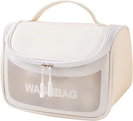 Hanging Travel Toiletry Bag,Clear Makeup Bag with Zipper, Large Capacity Clear Cosmetic Bag TSA Approved,Portable Makeup Organizer, Perfect for Travel/Daily Use/ Bathroom Shower Accessories( Brown)