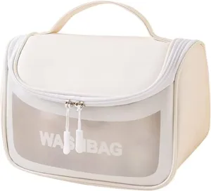 Hanging Travel Toiletry Bag,Clear Makeup Bag with Zipper, Large Capacity Clear Cosmetic Bag TSA Approved,Portable Makeup Organizer, Perfect for Travel/Daily Use/ Bathroom Shower Accessories( Brown)