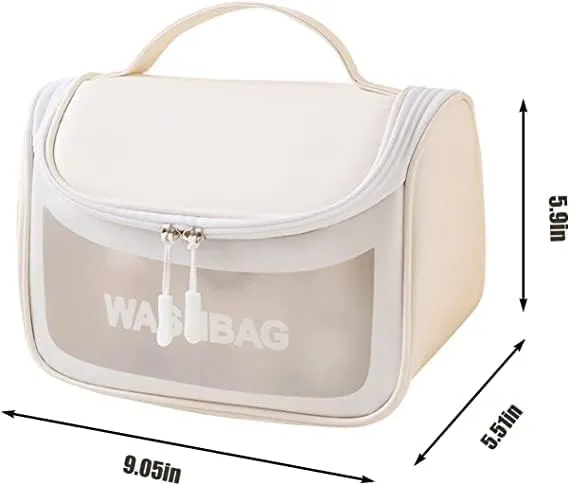 Hanging Travel Toiletry Bag,Clear Makeup Bag with Zipper, Large Capacity Clear Cosmetic Bag TSA Approved,Portable Makeup Organizer, Perfect for Travel/Daily Use/ Bathroom Shower Accessories( Brown)