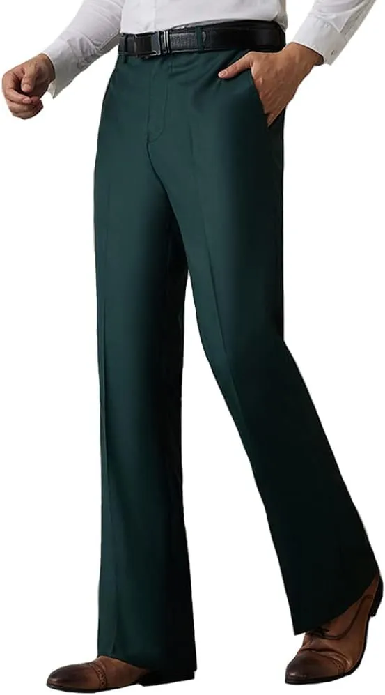 HAORUN Men Bell Bottom Flared Pants Slim Fit Retro 60s 70s Formal Dress Bootcut Trousers