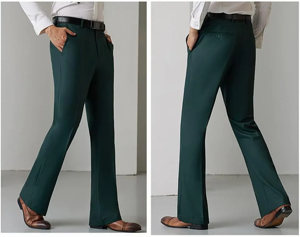 HAORUN Men Bell Bottom Flared Pants Slim Fit Retro 60s 70s Formal Dress Bootcut Trousers