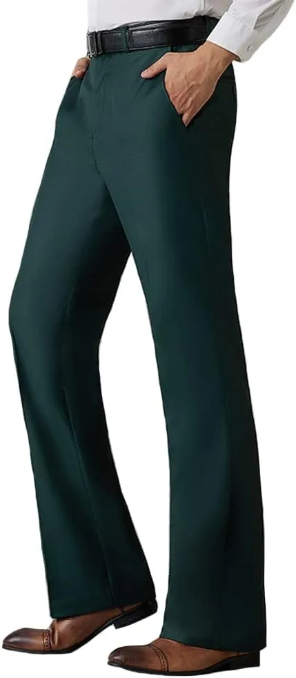 HAORUN Men Bell Bottom Flared Pants Slim Fit Retro 60s 70s Formal Dress Bootcut Trousers