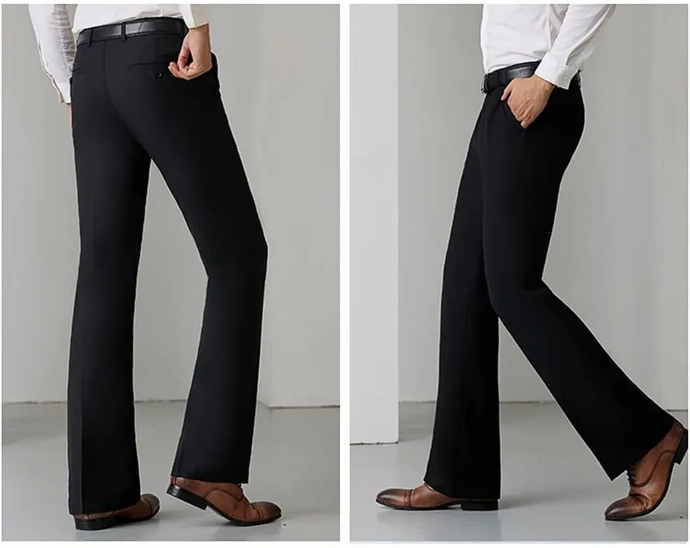 HAORUN Men Bell Bottom Flared Pants Slim Fit Retro 60s 70s Formal Dress Bootcut Trousers