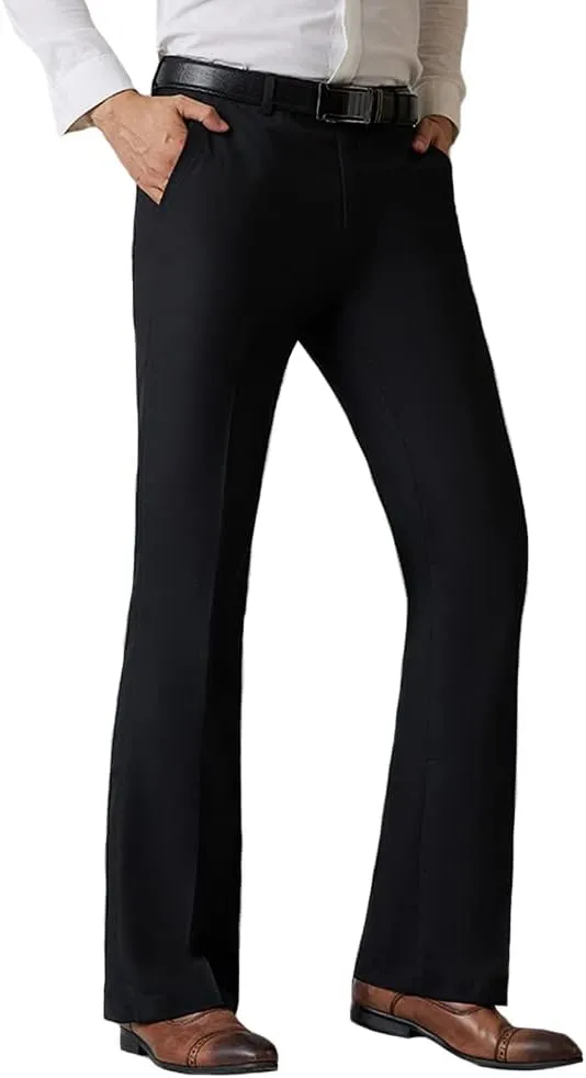 HAORUN Men Bell Bottom Flared Pants Slim Fit Retro 60s 70s Formal Dress Bootcut Trousers