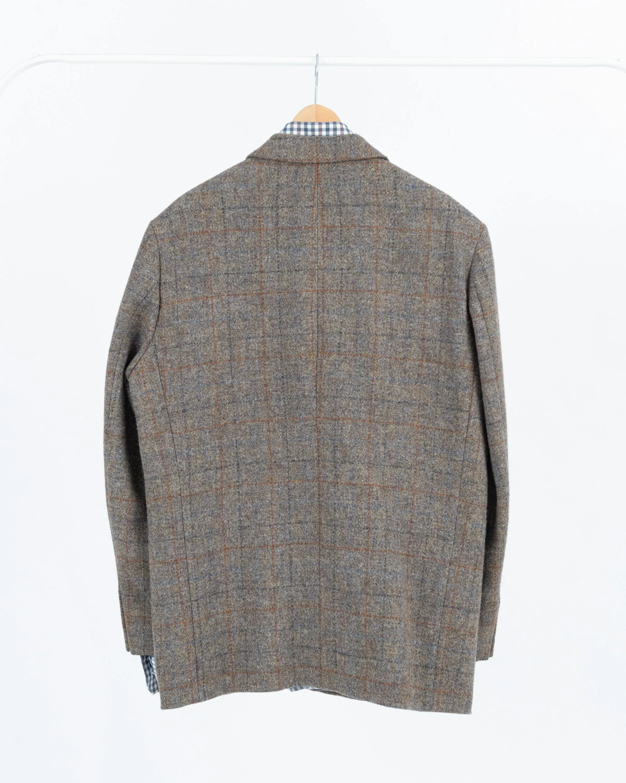 Harris Tweed Plaid Brown 2 Button Blazer, US/UK 42S, EU 26