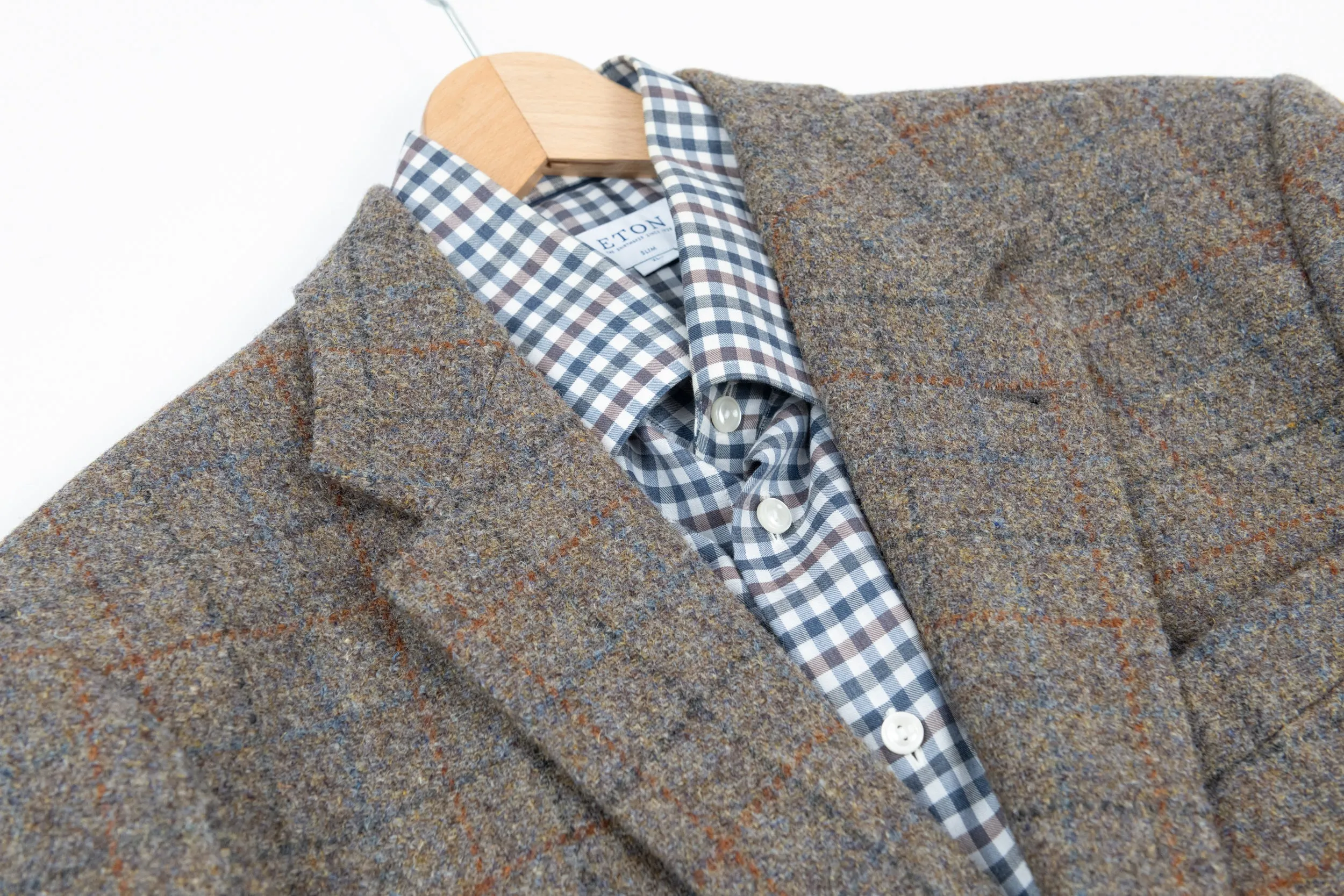 Harris Tweed Plaid Brown 2 Button Blazer, US/UK 42S, EU 26