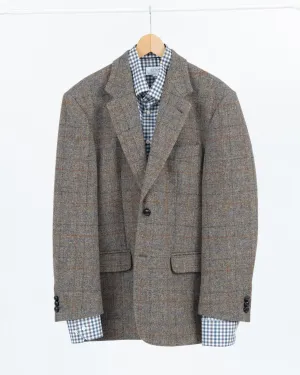 Harris Tweed Plaid Brown 2 Button Blazer, US/UK 42S, EU 26