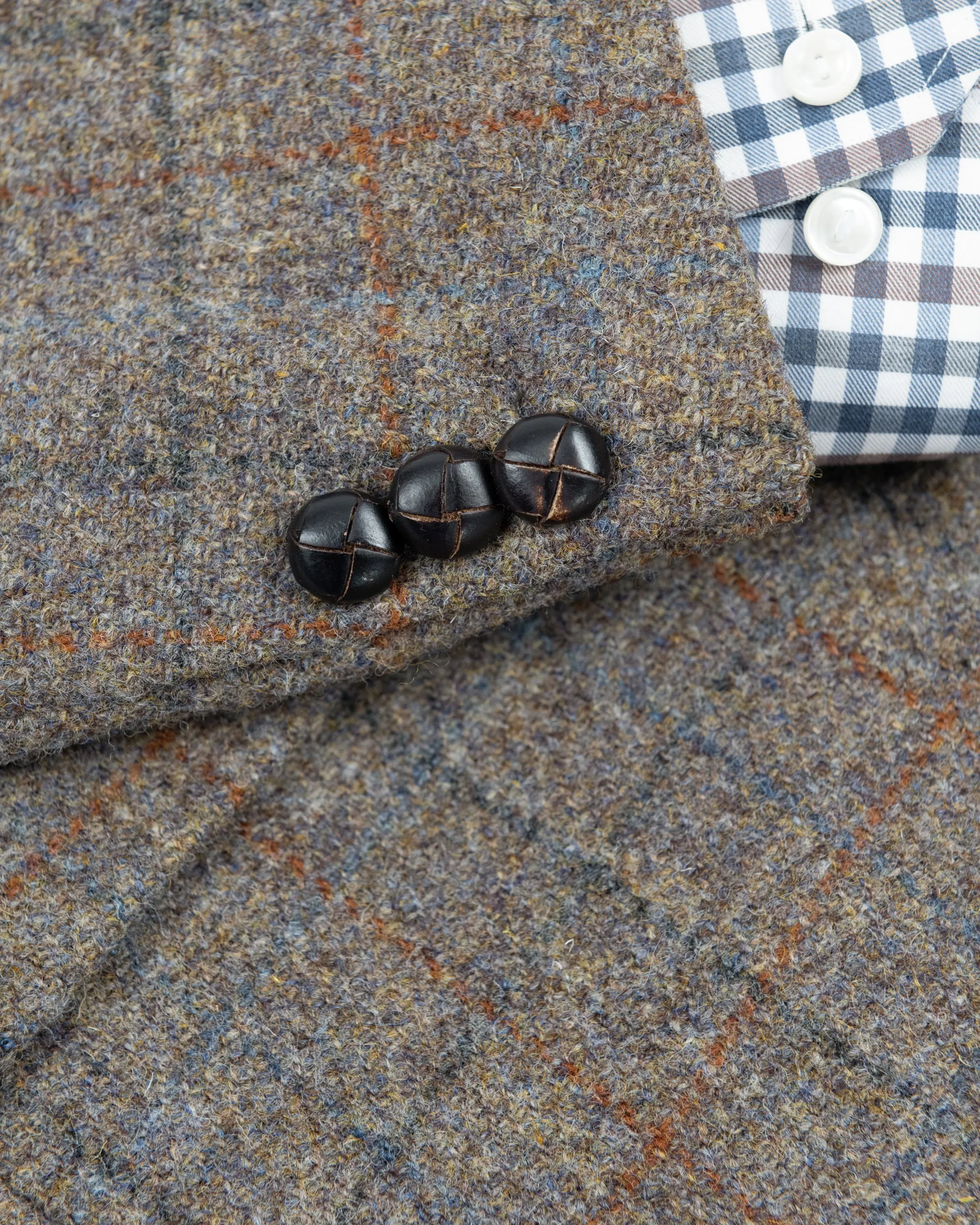 Harris Tweed Plaid Brown 2 Button Blazer, US/UK 42S, EU 26