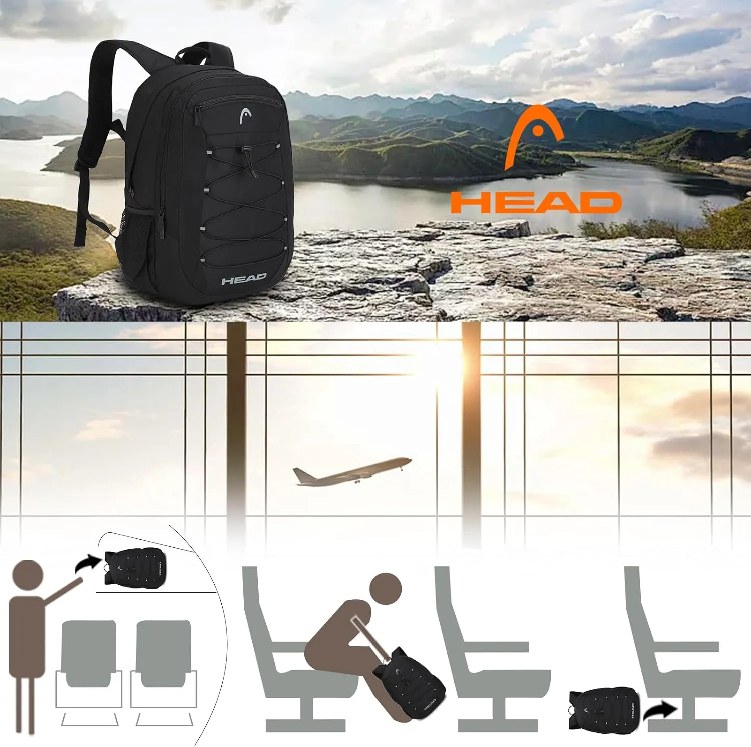 HEAD 30L Waterproof Travel Backpack for Men, Lightweight Laptop Backpack Fits 15.6 inch Notebook,Casual Daypack Backpack for College/Sport/Workout/Outdoor/Daily Use