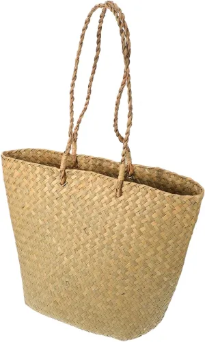 Healifty Vintage Woven Beach Tote Bag for Women Stylish Straw Handbag Lightweight Shopping Bag and Chic Design for Daily Use for Beach and Casual Outings