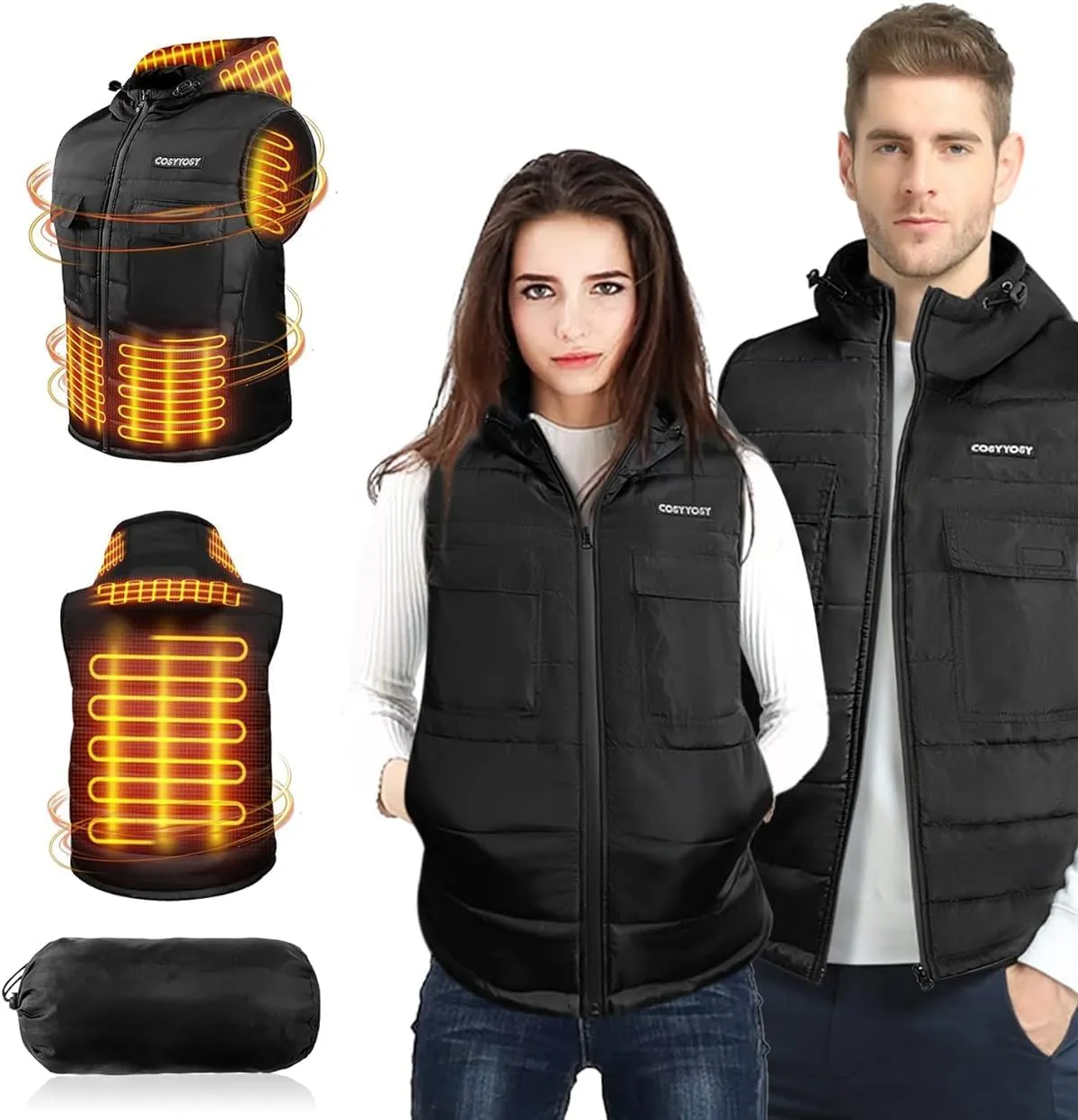 Heated Vest for Men Women, 6 Pockets, 4 Heating Zones, Electric Outdoors Heating Jacket Coat (Battery Not Included)
