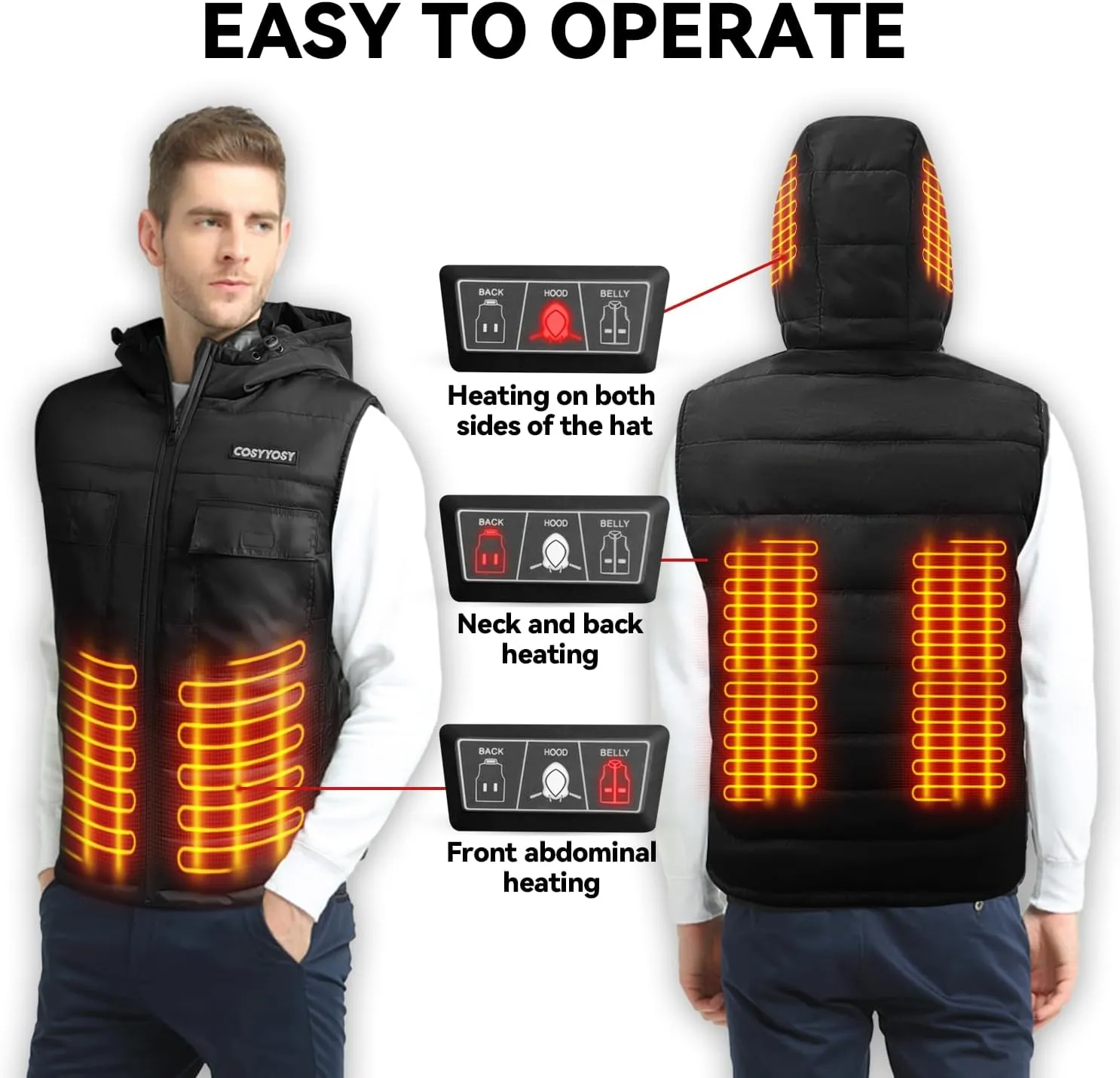 Heated Vest for Men Women, 6 Pockets, 4 Heating Zones, Electric Outdoors Heating Jacket Coat (Battery Not Included)