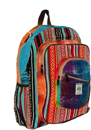 Hemp Backpack Mulitcolor Tie Dye Pure Hemp All Natural Handmade Multi Pocket Large Laptop Backpack | Travel Backpack - For Women and Men | Laptop Sleeve Water Bottle Pockets Boho Hippie