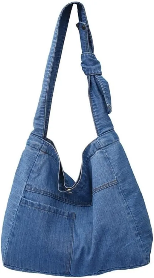 Hobo Large Tote Handbag Casual Retro Jean Shoulder Purse for Work Daily Use Denim Shoulder Purse for Women
