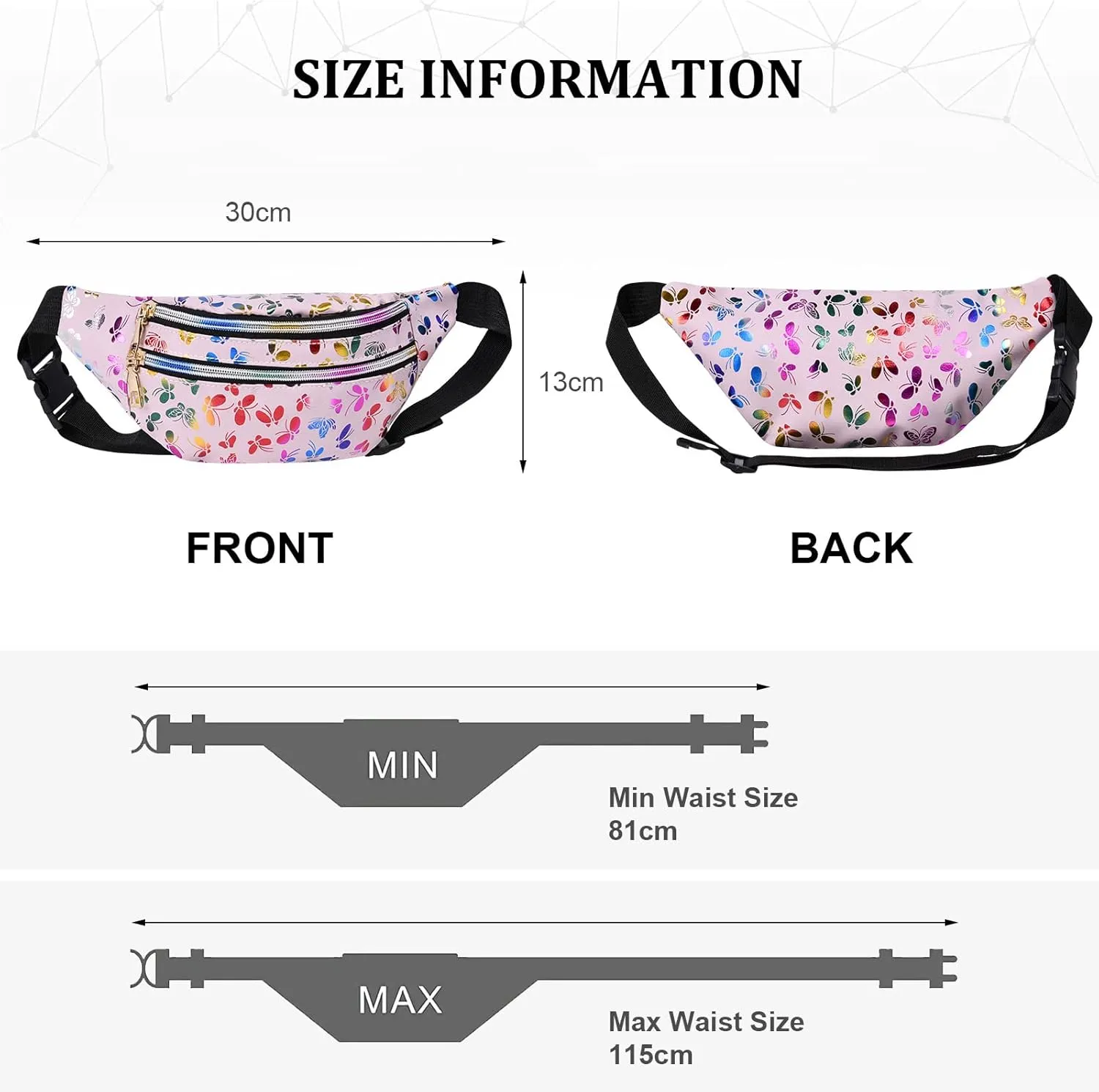 Holographic Fanny Pack for Women, Fashion Water Resistant Waist Bag, with Adjustable Belt & Multi-Pockets, Sport Casual Waist Pack for Travel, Hiking, Party, Daily Use (Pink)